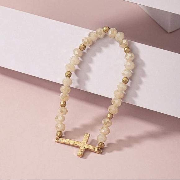 New Cross Beaded Bracelet, Gold - Picture 2 of 2